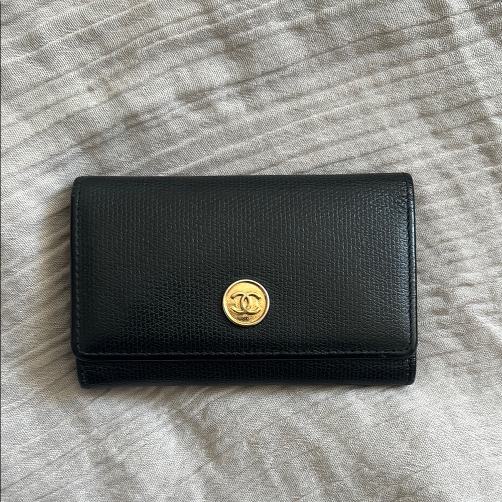 Chanel Black Key Wallet with Gold Logo